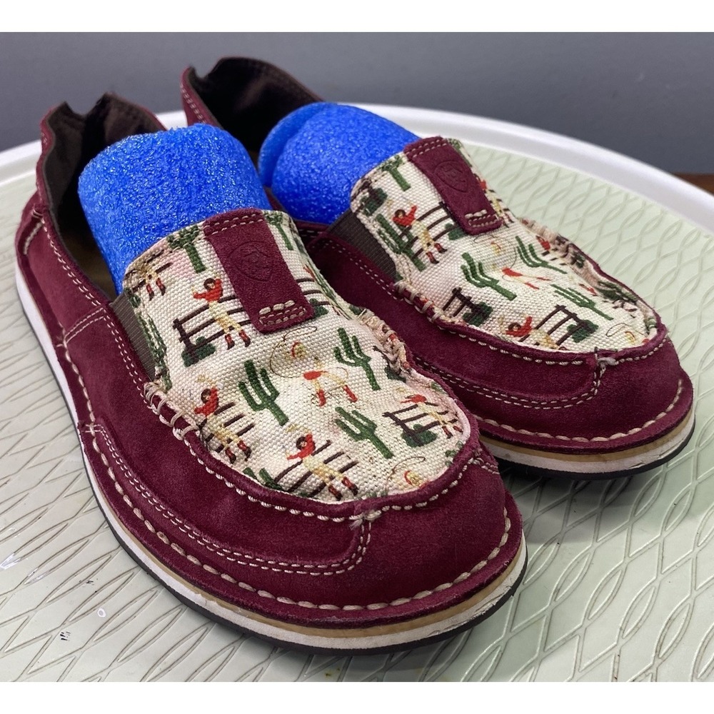Ariat Womens Maroon Suede Moccasin Cowgirl Shoes Cactus Rodeo Flats Western 8B
